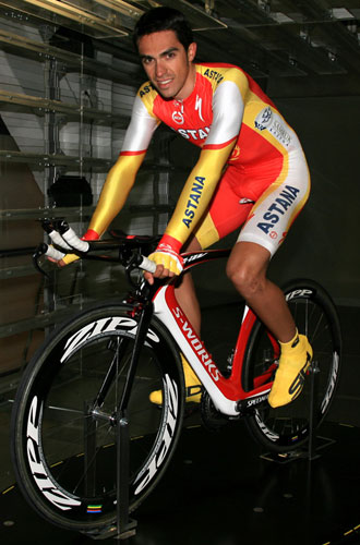 Alberto Contador, en el tnel del viento.