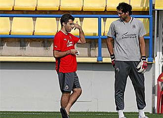 Rossi y Diego Lpez durante un entrenamiento.