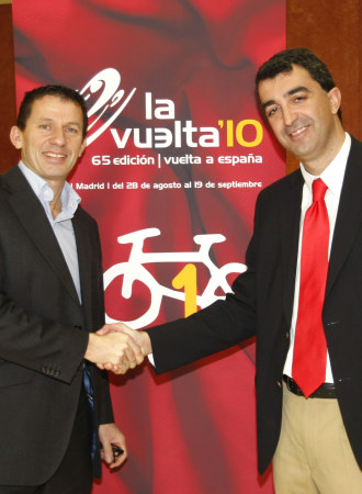 Yann Le Moenner, consejero delegado de Unipublic, y Javier Guilln, su director general, en la presentacin de la carrera en Sevilla