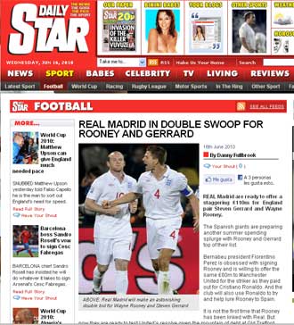 Informacin del 'Daily Star' sobre Rooney, Gerrard y el Madrid