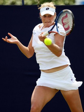Ekaterina Makarova durante un partido en Eastbourne.