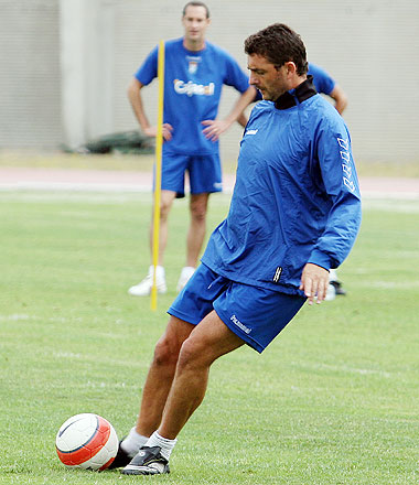 Emilio Viqueira, durante un entrenamiento del Xerez de la pasada temporada