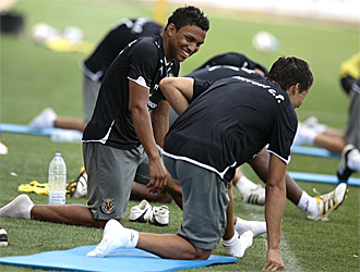 Jefferson Montero, en un entrenamiento con el Villarreal