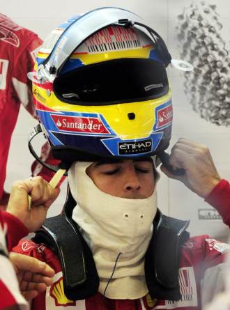 Fernando Alonso, en su 'box' en Hungaroring