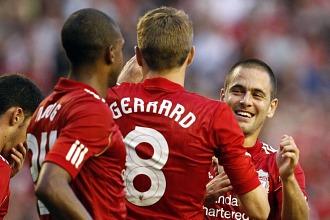 El Liverpool celebra uno de sus goles en la ronda previa de la Champions