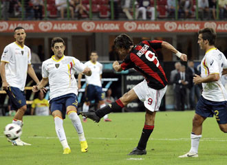Inzaghi durante el partido contra el Lecce, al que marc un gol.