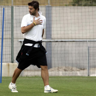 Pochettino, durante un entrenamiento con el Espanyol