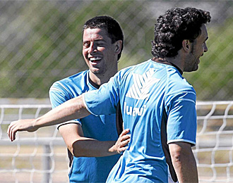Del Horno y Sergio, en un entrenamiento del Levante