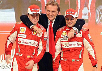 Montezemolo abraza a Alonso y Massa.