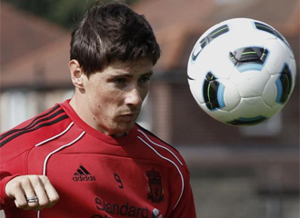 Fernando Torres, en un entrenamiento con el Liverpool.