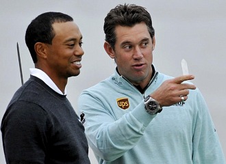 Tiger Woods y Lee Westwood, durante la presentacin del torneo este mismo martes.