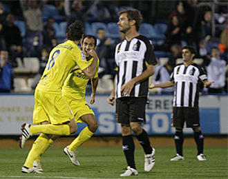 Marcos Gulln, celebrando el gol del Villarreal B contra el Cartagena