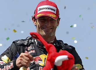 Mark Webber, en el podio de Interlagos