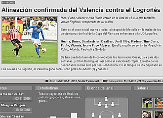 La alineacin del Valencia, publicada en el web de Emery