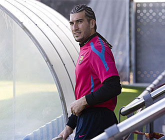 Pinto, en un entrenamiento del Barcelona.