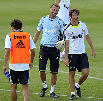 Dudek y Granero, dos de los jugadores del primer equipo que han disputado el partidillo de entrenamiento con el Castilla este mircoles