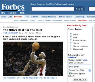 Artculo de Forbes sobre el salario de LeBron