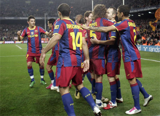 El Bara celebra uno de los cinco goles ante la Real Sociedad.