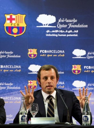 Sandro Rosell en la presentacin del acuerdo de patrocinio entre el Barcelona y la Qatar Foundation.