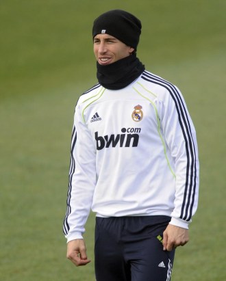 Sergio Ramos, en un entrenamiento del Madrid