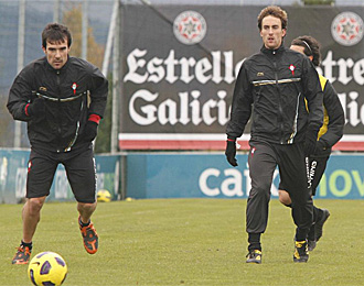 Murillo, junto a Lpez Garai en un entrenamiento del Celta