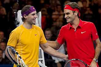 Federer, hoy anfitrin, y Nadal, antes de la exhibicin.