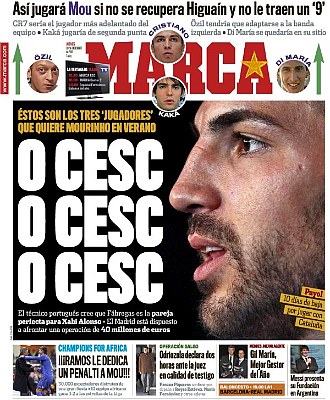 Laportada de MARCA del jueves 30 de diciembre recogía el interés del Real Madrid en Cesc para la próxima temporada