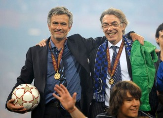 Mourinho y Moratti, tras ganar la Champions en el Bernabu