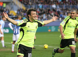 Bertolo, celebrando un gol ante el Mlaga.
