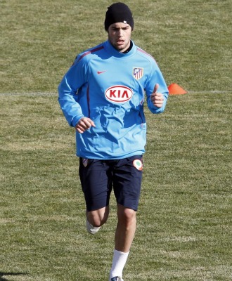 Mario Surez, en un entrenamiento del Atltico.