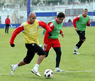 Nafti, en un entrenamiento del Valladolid.