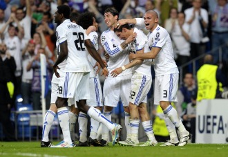 Los jugadores del Real Madrid celebran el tanto de Di Mara frente al Tottenham.