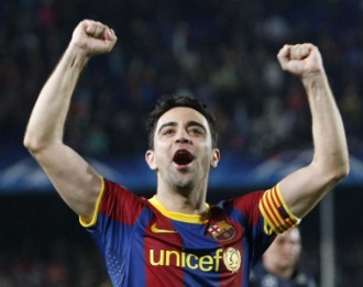 Xavi festejando el pase a la final del Barça