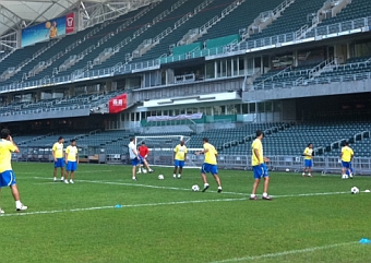 Los jugadores del Villarreal durante el entrenamiento en Hong Kong / MARCA