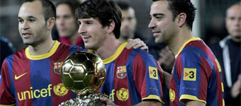 Iniesta, Messi y Xavi
