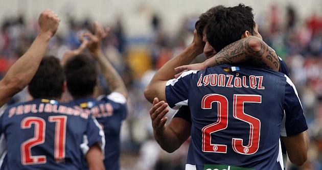 Los jugadores del Hrcules celebran su quinto triunfo seguido / Manuel Lorenzo (Marca)