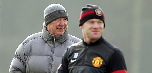 Ferguson y Rooney, en un entrenamiento del Manchester United / CHEMA REY (MARCA)