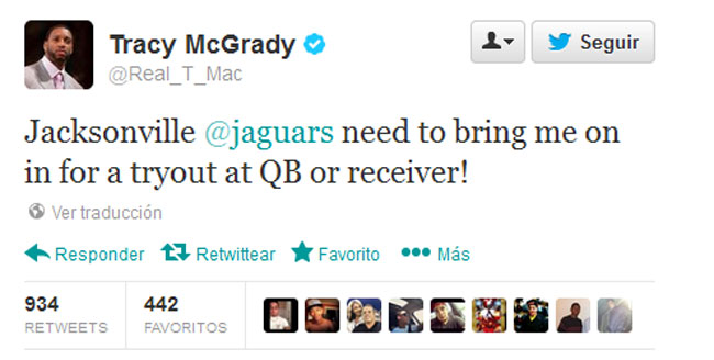 El recin jubilado McGrady se ofrece a la NFL