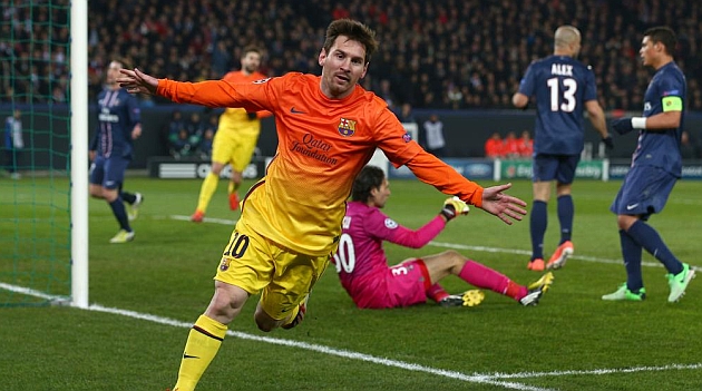 Messi celebra un gol ante el PSG en la pasada Liga de Campeones / MARCA