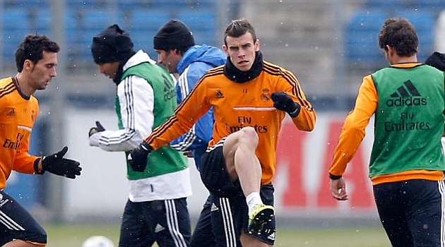 Bale, durante el entrenamiento de este lunes en Valdebebas / Foto: Realmadrid.com