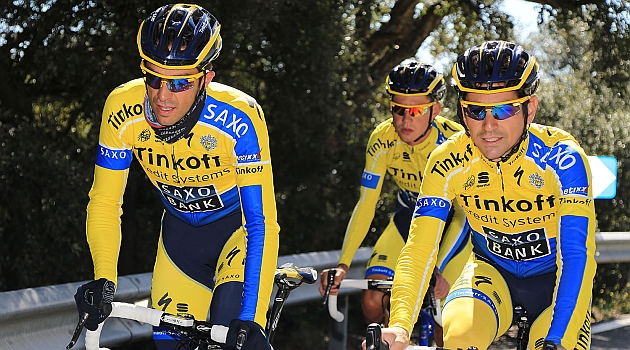 Contador entrenando con sus compaeros del Tinkoff-Saxo. FOTO: Prensa Alberto Contador