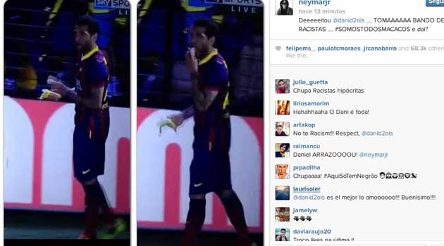 Neymar defiende a Alves: Toma, banda de racistas