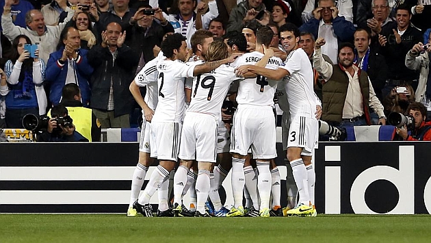 Los jugadores del Madrid celebran un gol en esta edicin de la Champions. / CHEMA REY (MARCA)