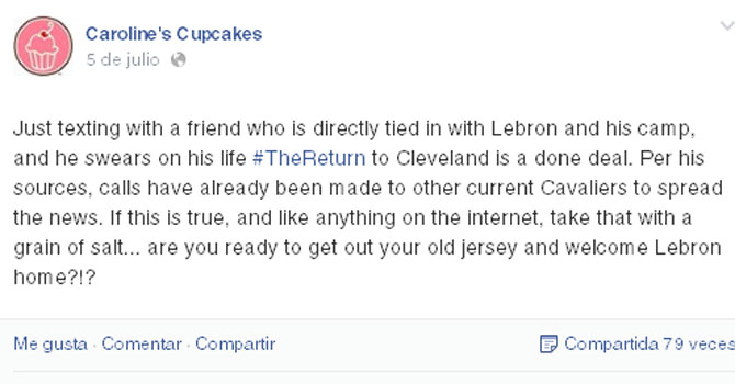 Una pastelera adelanta el fichaje de LeBron por Cleveland