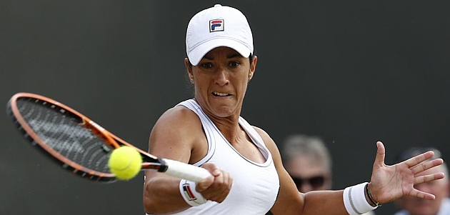Silvia Soler durante un partido en Wimbledon / AFP