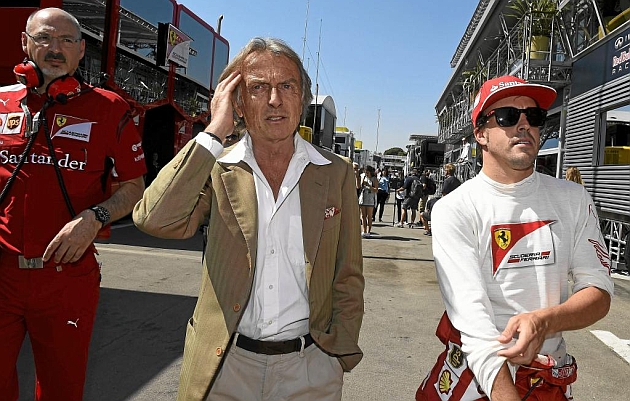 Montezemolo (en el centro) camina por el paddock del Gran Premio de Espaa junto a Fernando Alonso