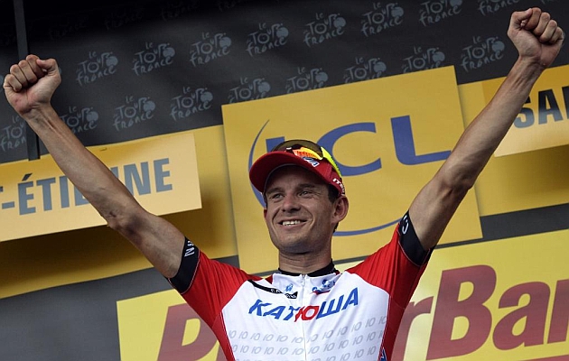 El noruego Alexander Kristoff (Katusha) celebrando su triunfo en la duodcima etapa del Tour de Francia