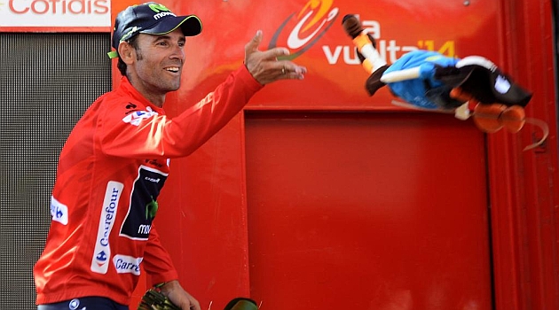 Alejandro Valverde, en el podio de la general. AFP