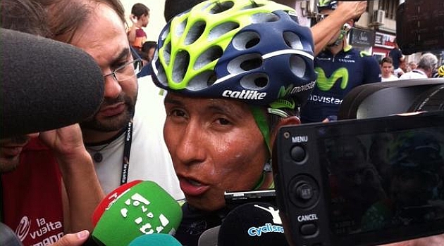 Nairo Quintana ante los medios tras la etapa. FOTO: Movistar Team