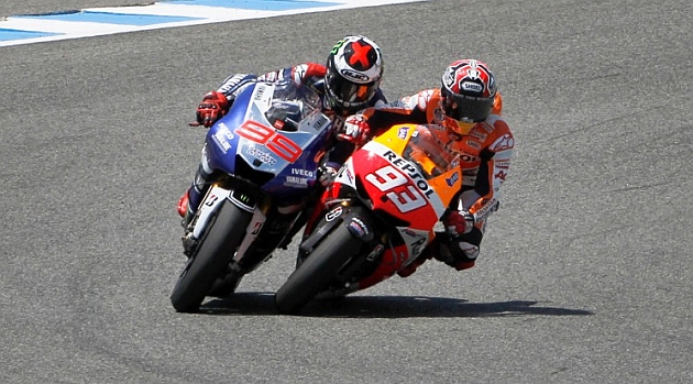 Lorenzo y Mrquez, en la accin decisiva del GP de Espaa 2013 / MARCA
